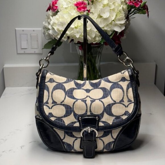 Coach #19623 Signature Legacy Canvas and Leather Messenger Bag Denim & Leather - Picture 1 of 12